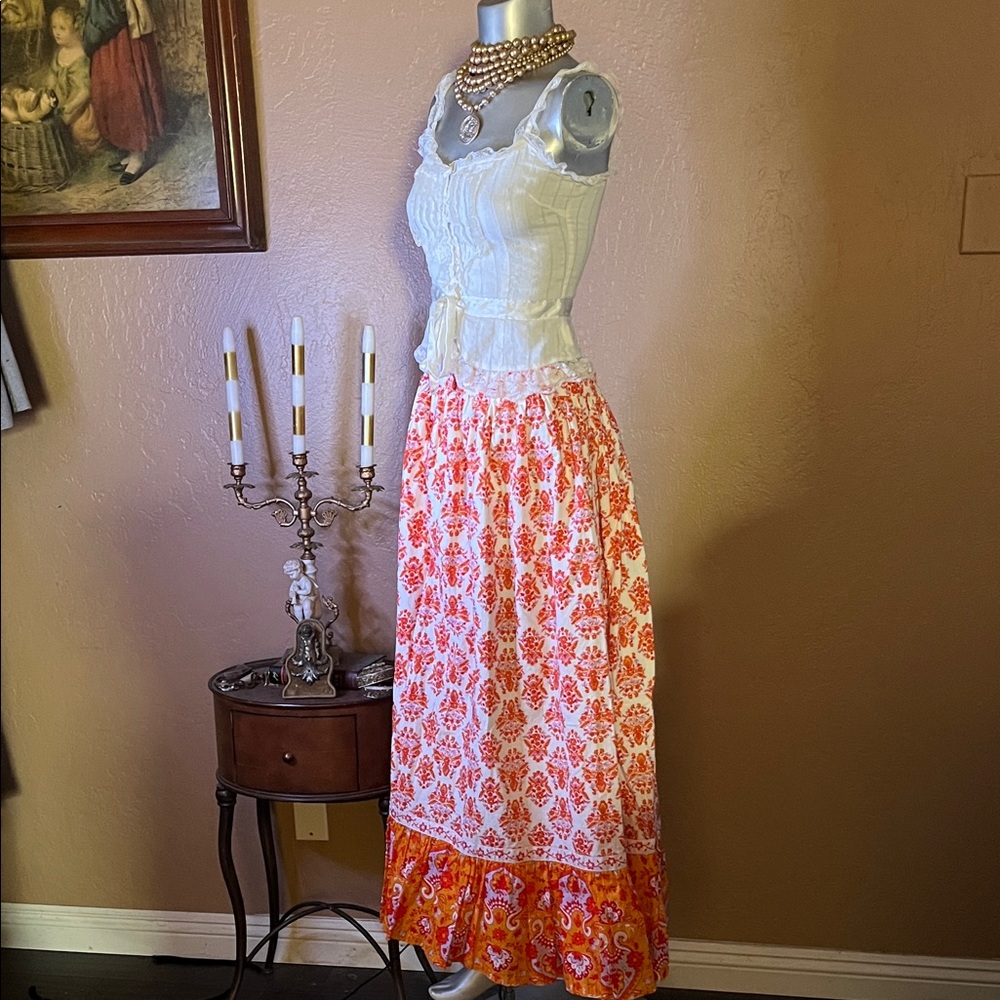 Gorgeous Tangerine Cotton Boho Maxi Skirt. SZ L - Picture 2 of 6